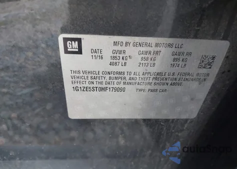 2017 Chevrolet Malibu 1Lt z USA, uszkodzony, nr VIN 1G1ZE5ST0HF179090